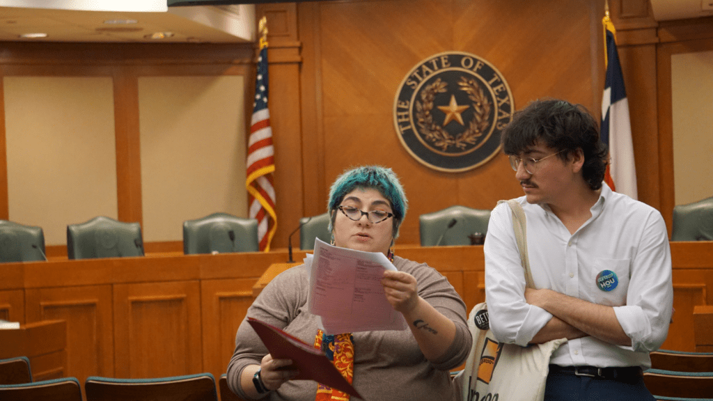 Genesis Granados and Taylor Laredo speaking in Texas Capitol
